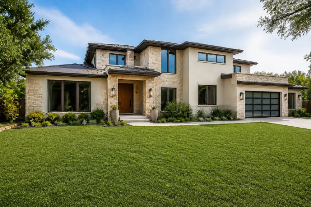 Same luxury home with repaired healthy lawn generated with the production API