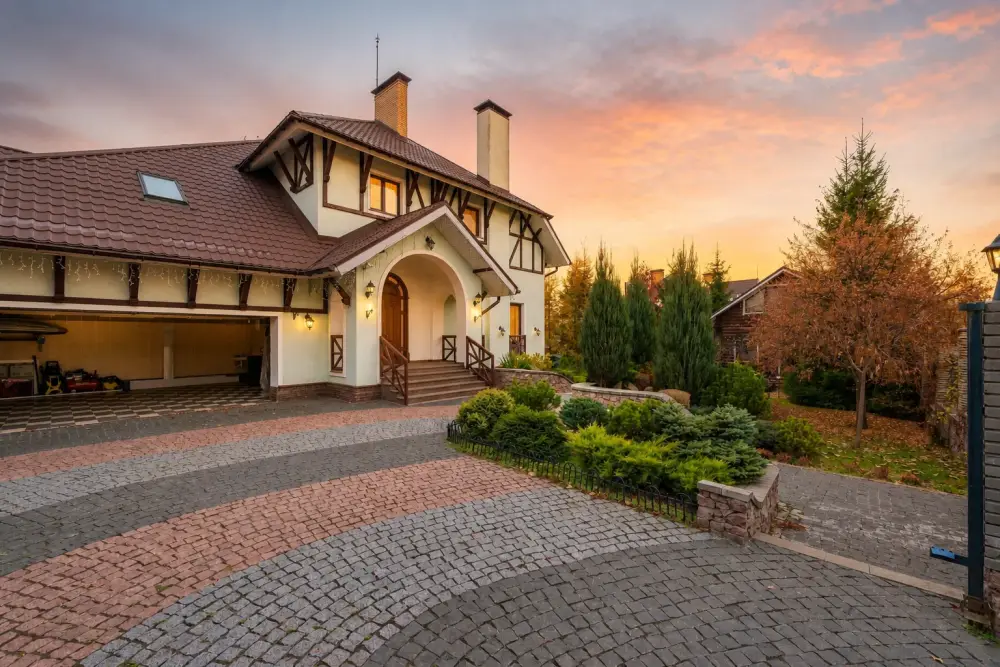 Same house exterior in bright twilight generated with the production API